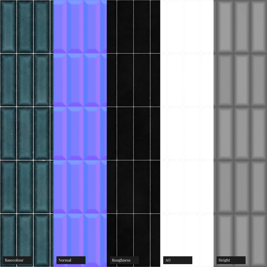 Convex Bevelled Ocean Stacked Tile PBR Texture - Example Scene Visualization | Superellipse